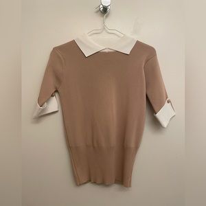 Beige/ white combo knit top